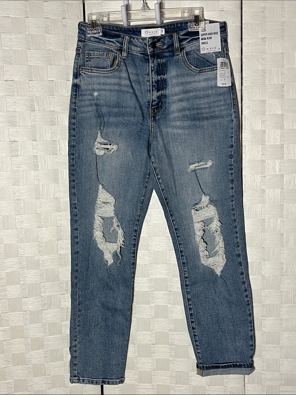 Oasis high rise Straight Distressed Blue Jeans Size 7